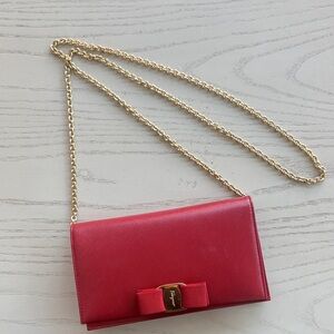 Chic Red Clutch with Gold Chain